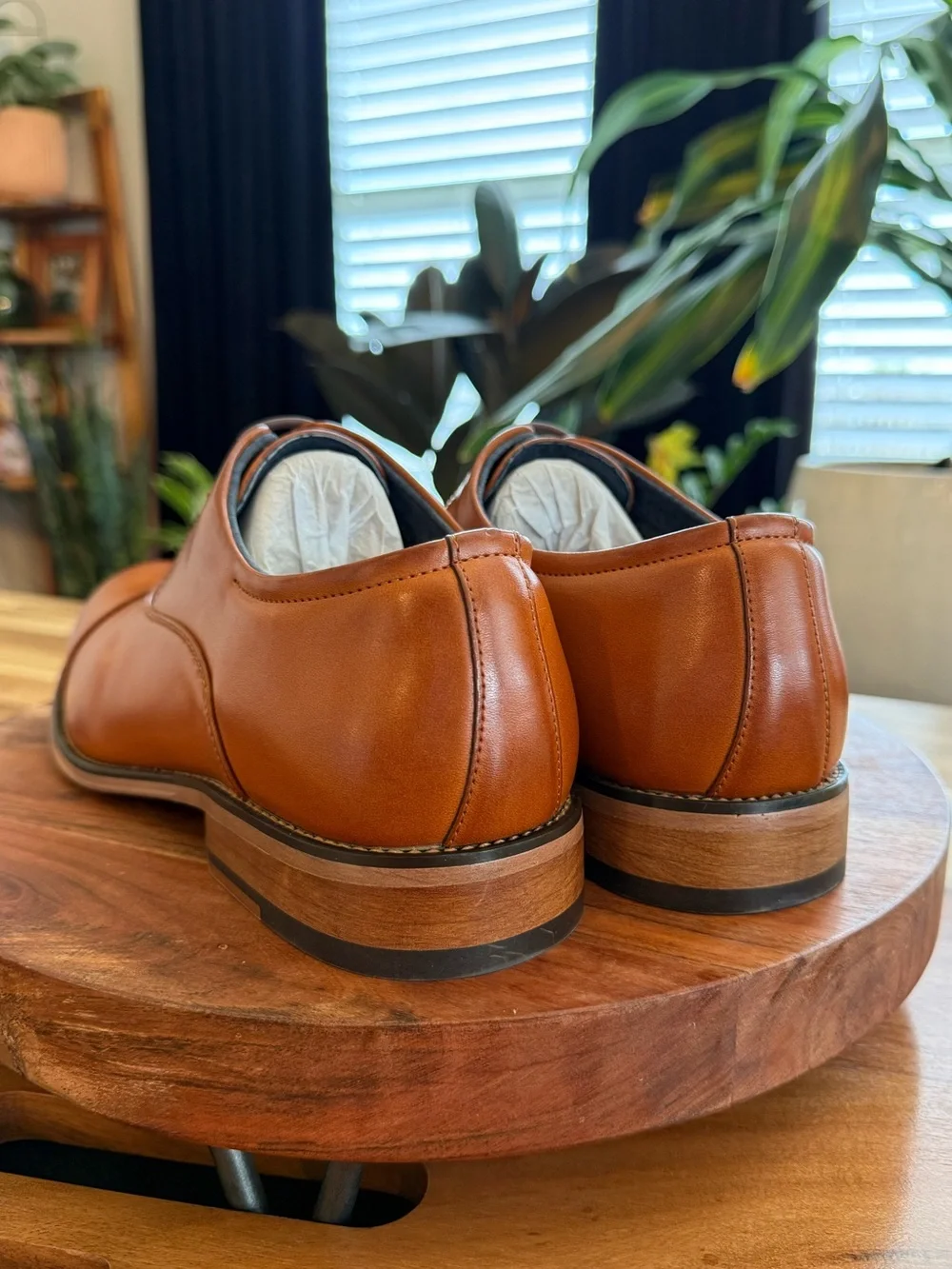 NWOT Bruno Marc Tan Brown Leather Cap-Toe Oxfords Men’s Size 10